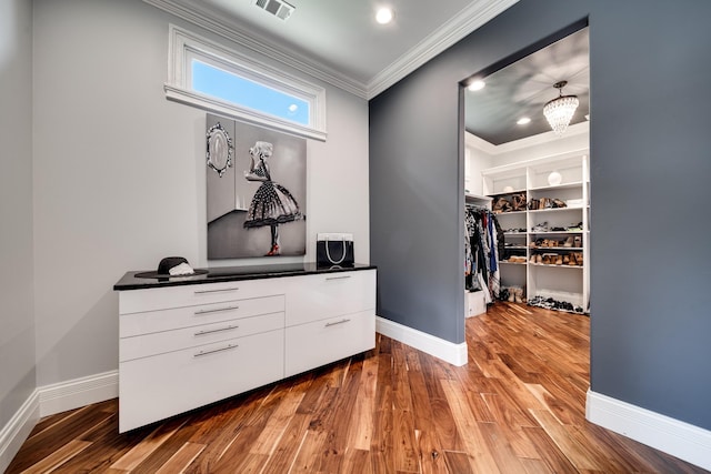 spacious closet with wood finished floors and visible vents