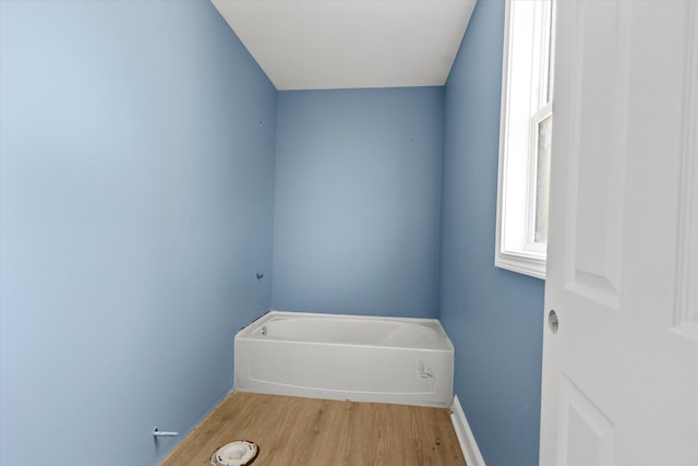 interior space featuring hardwood / wood-style flooring and a bathtub