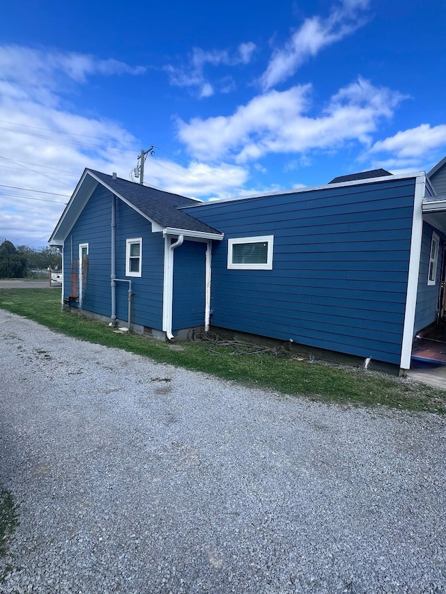 view of home's exterior featuring roof with shingles