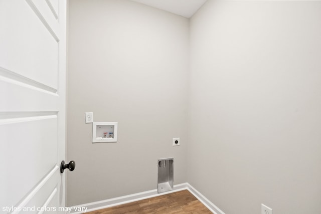 laundry area featuring hookup for an electric dryer, washer hookup, and hardwood / wood-style flooring