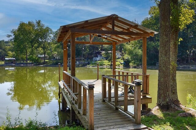 dock area with a water view