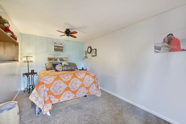 bedroom featuring ceiling fan and carpet floors