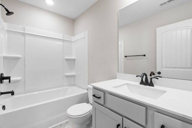 full bathroom featuring  shower combination, vanity, and toilet