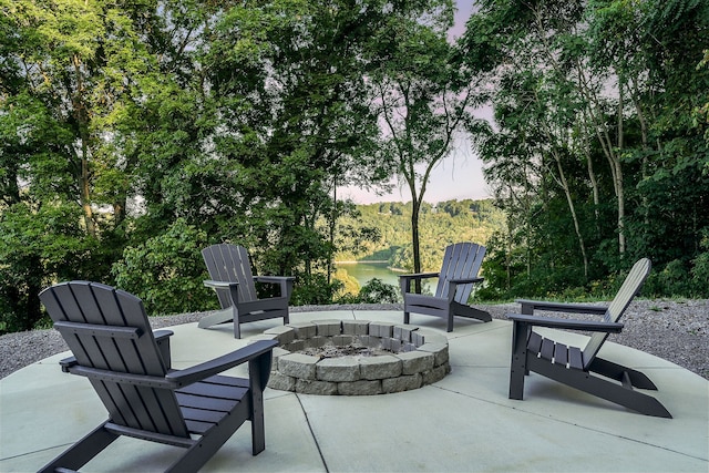 view of patio / terrace featuring a fire pit