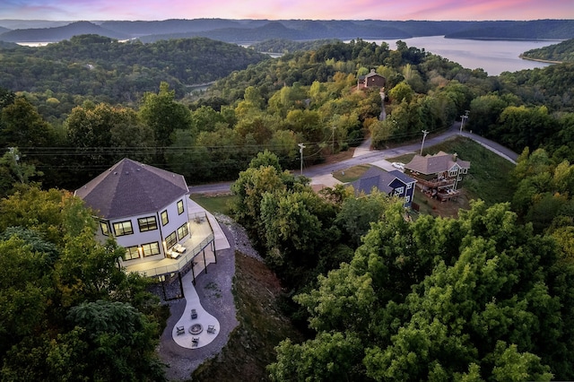 view of aerial view at dusk