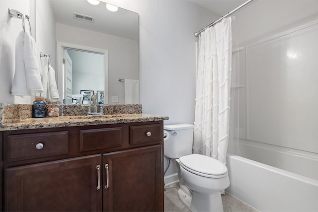 full bathroom featuring vanity, toilet, and shower / bath combo