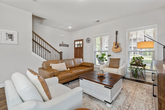 living room featuring light hardwood / wood-style flooring