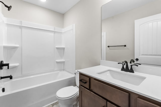 full bath with shower / washtub combination, vanity, and toilet