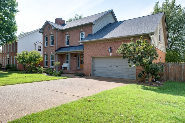 view of front of property with a garage and a front yard