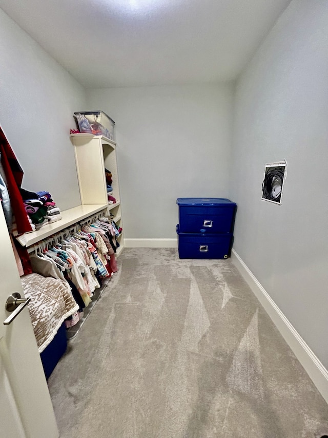 walk in closet with carpet floors