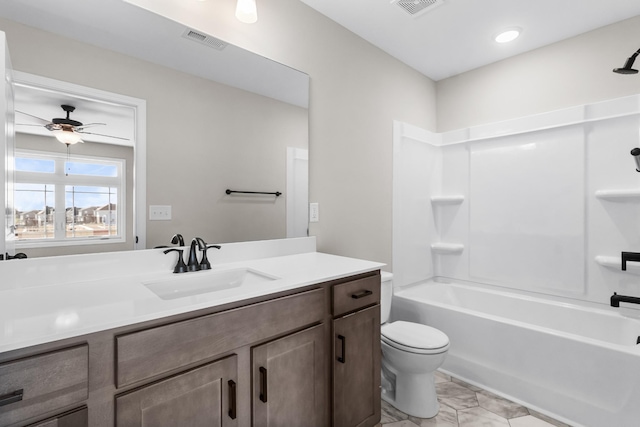 203 W Fallow Ct, Clarksville, TN 37040 - bathroom featuring vanity, a ceiling fan, and shower / washtub combination