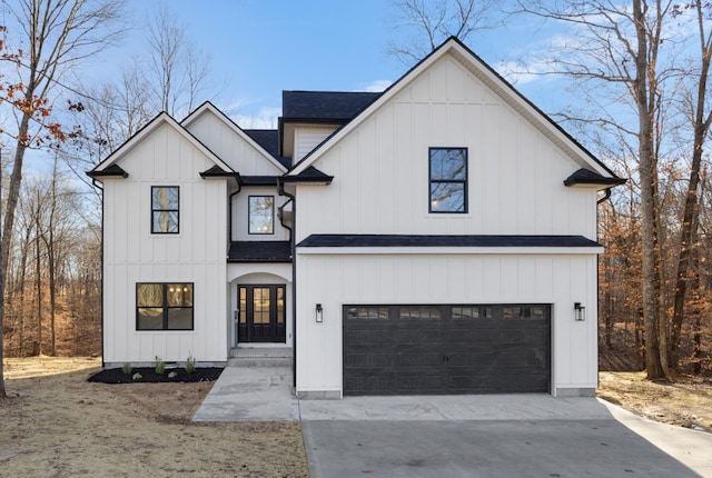 modern farmhouse style home with a garage