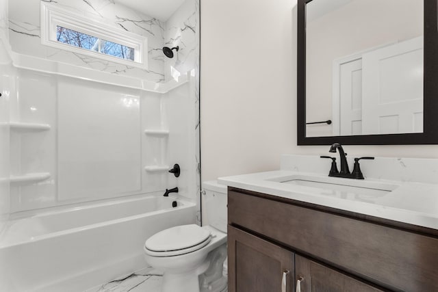 full bathroom featuring vanity, toilet, and shower / tub combination