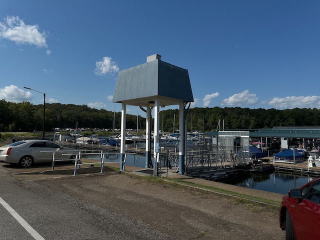 dock area with a water view