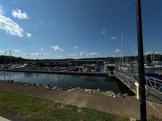 property view of water with a dock