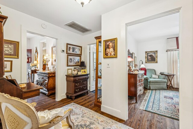 interior space with dark wood-type flooring