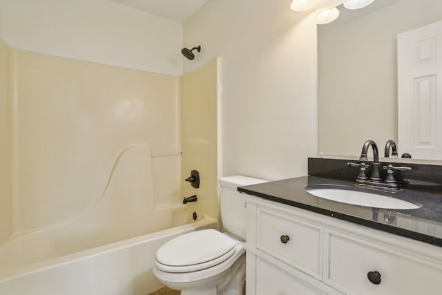 full bathroom featuring toilet,  shower combination, and vanity