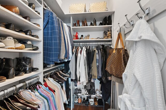 spacious closet featuring hardwood / wood-style flooring