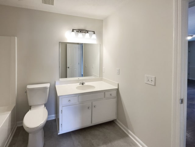 full bathroom featuring tile patterned flooring, vanity, tub / shower combination, and toilet