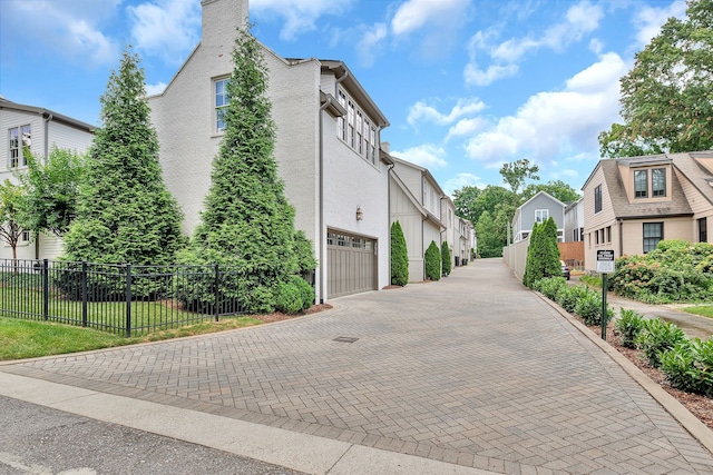 exterior space featuring a garage