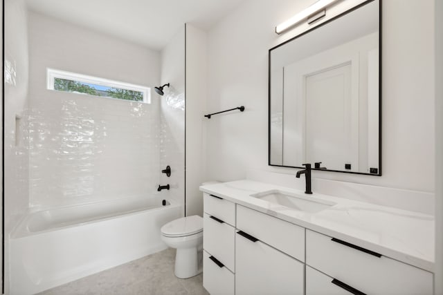 full bathroom with tile patterned flooring, tub / shower combination, toilet, and vanity