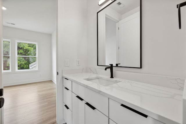 bathroom featuring hardwood / wood-style flooring and vanity