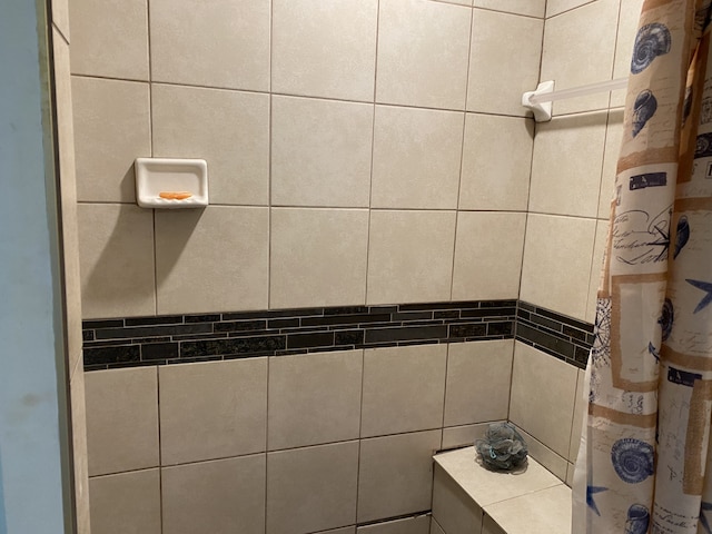 bathroom with a shower with curtain