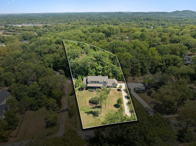 aerial view with a wooded view