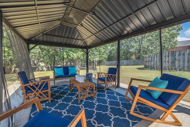 view of patio with a gazebo and an outdoor living space