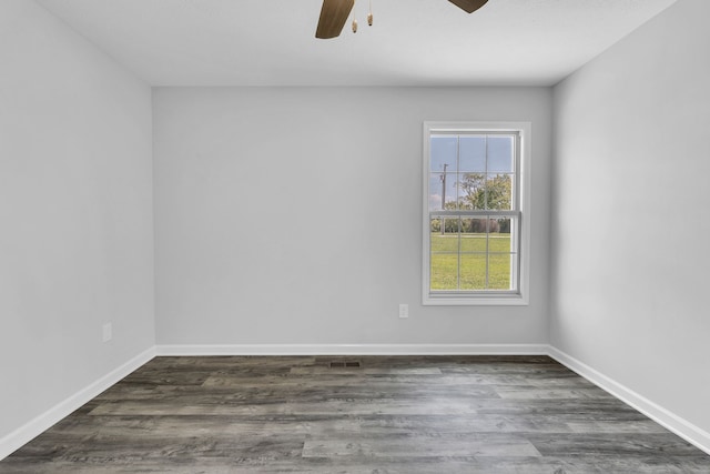 unfurnished room featuring ceiling fan and hardwood / wood-style flooring