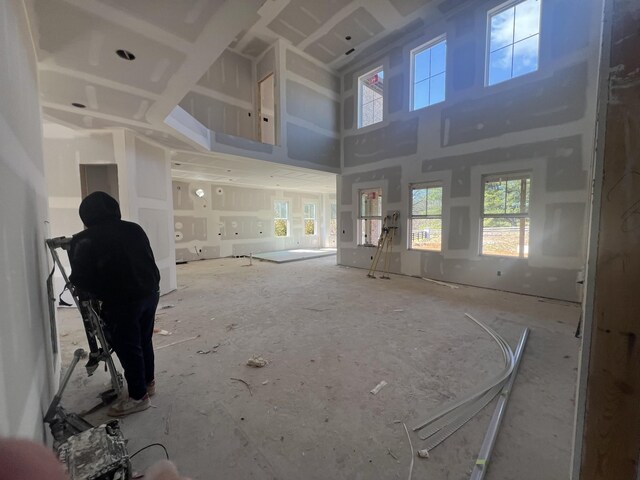 living area with plenty of natural light and a high ceiling