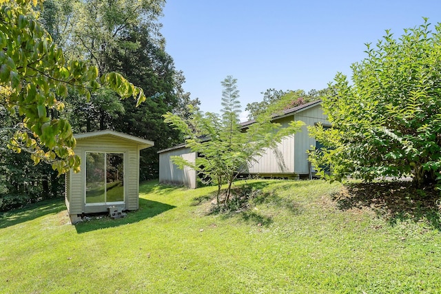 view of yard with a shed and an outdoor structure