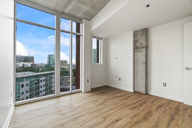 spare room featuring light hardwood / wood-style flooring and floor to ceiling windows