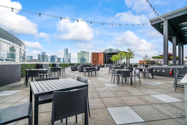 view of patio with a city view