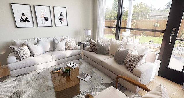 living room featuring light wood-type flooring