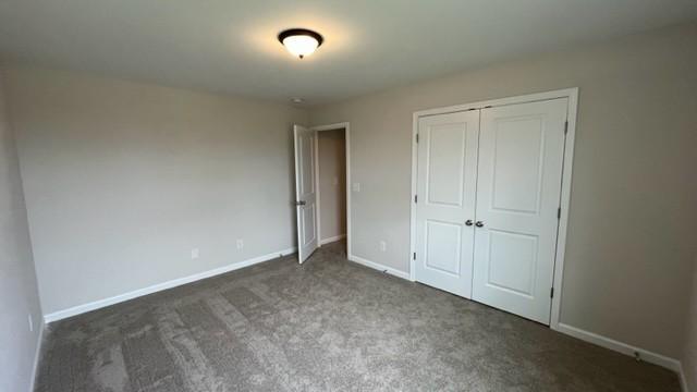 unfurnished bedroom featuring carpet flooring and a closet