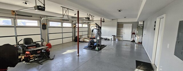 garage with a garage door opener