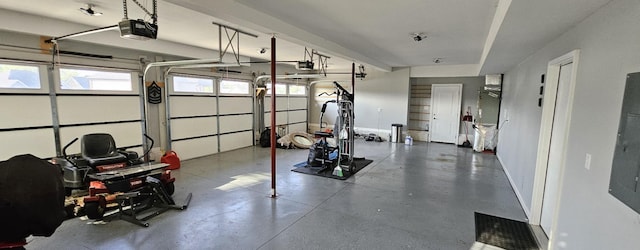 garage with a garage door opener