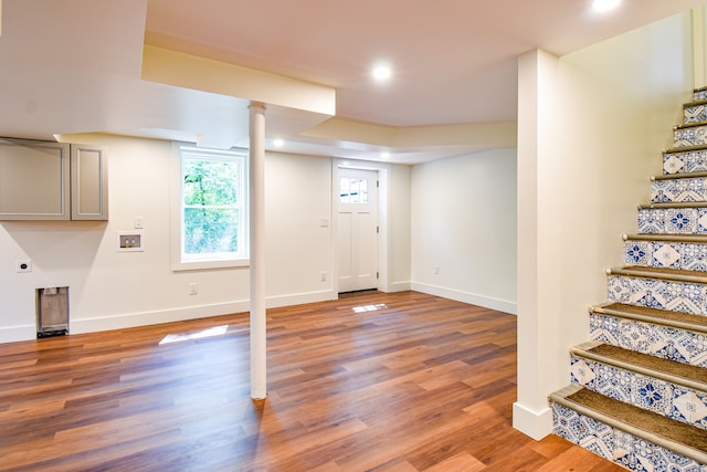 basement featuring hardwood / wood-style floors