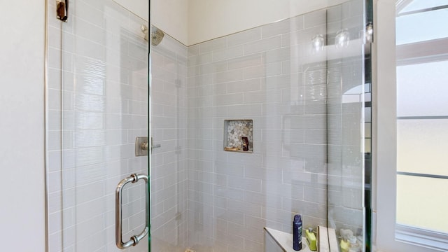 bathroom with a shower stall