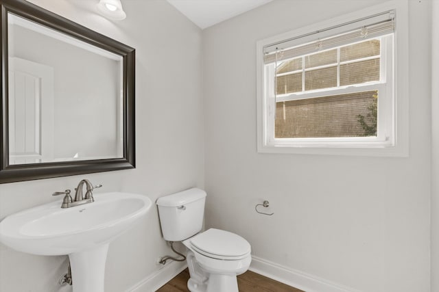 bathroom with wood-type flooring and toilet