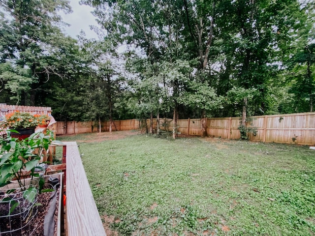 view of yard with a fenced backyard