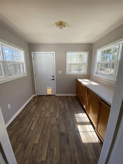 interior space with dark hardwood / wood-style flooring