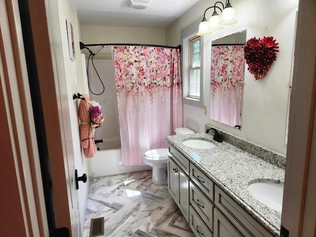 full bathroom featuring toilet, vanity, and shower / bath combo