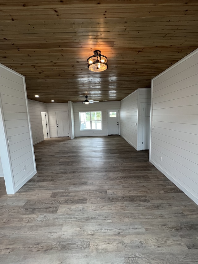 bonus room with wooden ceiling, wood-type flooring, and ceiling fan