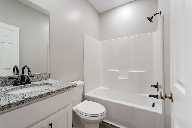 full bathroom with vanity, shower / bathing tub combination, toilet, and wood-type flooring