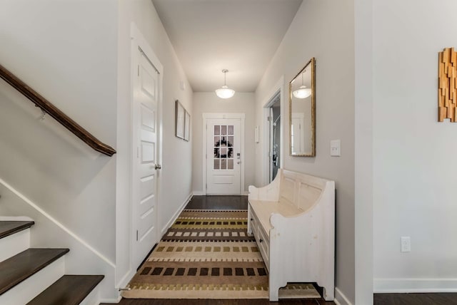 interior space with dark hardwood / wood-style floors