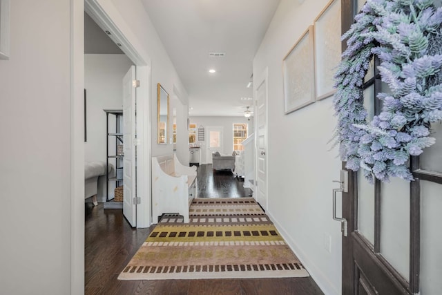 foyer entrance with dark wood-type flooring