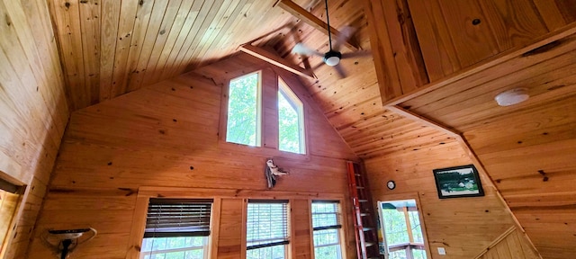 room details featuring wood ceiling and wooden walls