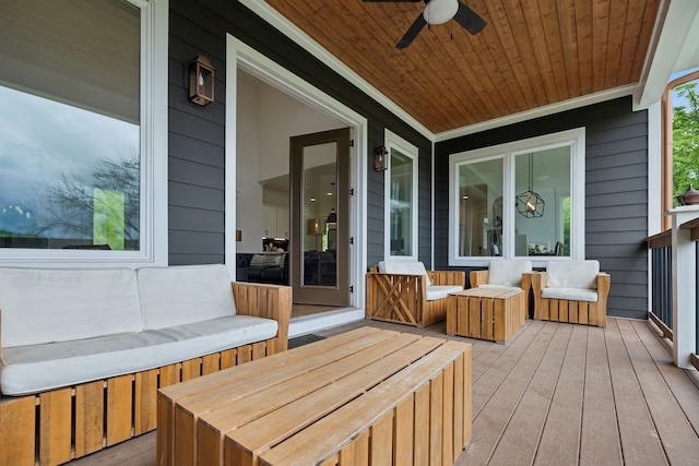 wooden deck with ceiling fan